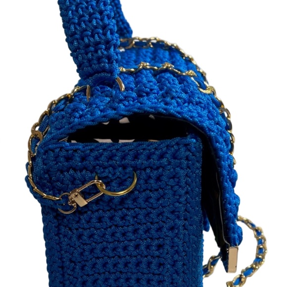 Handmade Blue African Print Satchel Shoulder Handbag - Picture 3 of 5